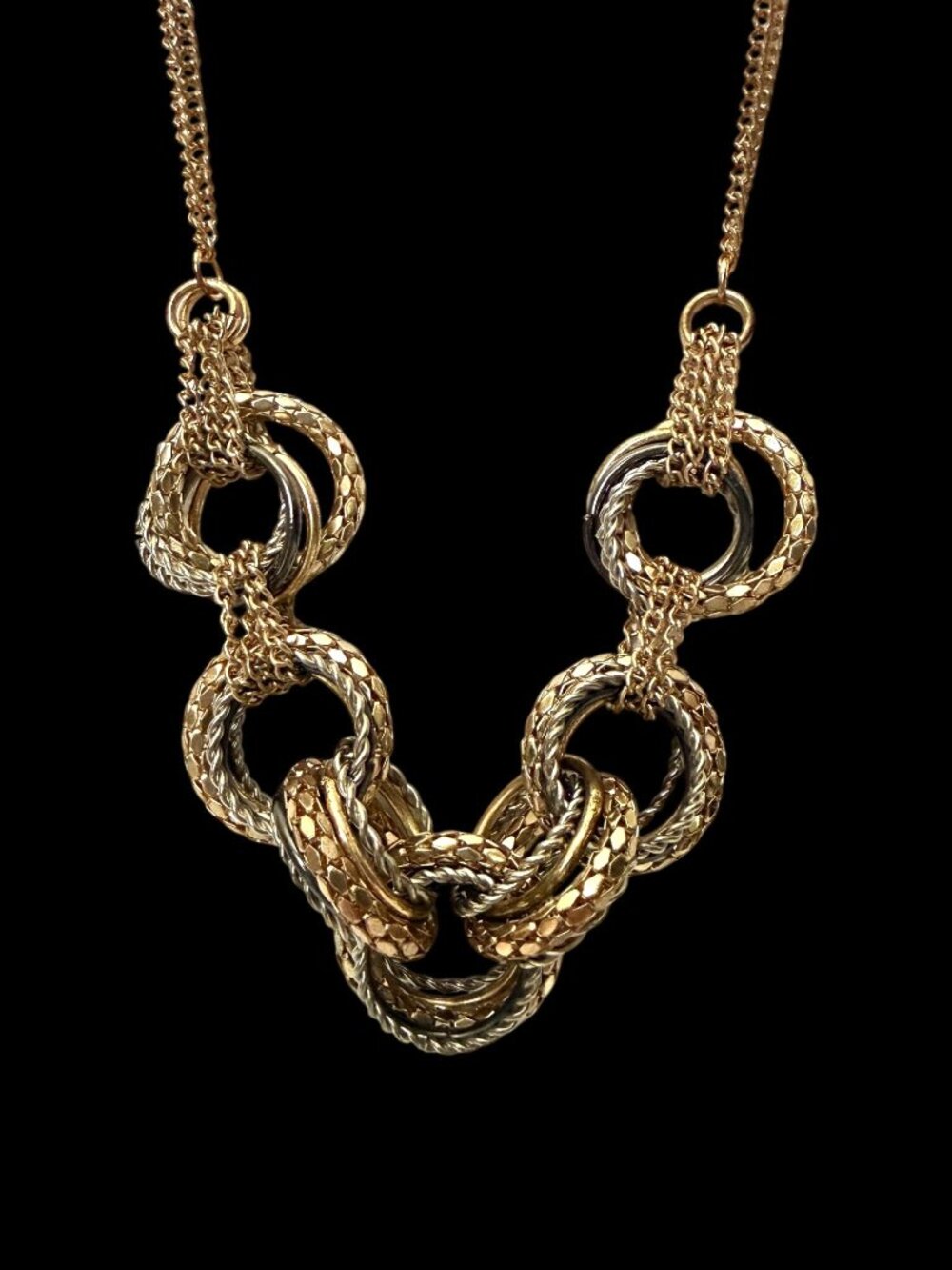 Laura Ashley Tri-Colored Textured Chain Statement Necklace Multi-Circle Design - Picture 3 of 11